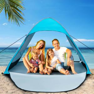 Pop-Up Strandschelptent voor 2-4 Personen Strandtent Zonwering met Draagtas 2 Gaasvensters en 4 Zandzakken voor Strand Tuin Camping