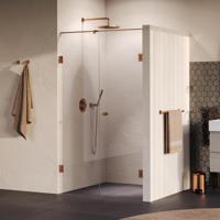 Brauer Void - Carving Nisdeur - 2-Delig - Helder Glas - 110 x 200 cm - Omkeerbaar - met Draaideur 60 cm - Aan Muur - incl. Glascoating - PVD Koper Geborsteld