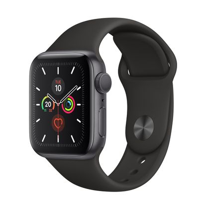 Refurbished Watch Series 5 44mm Aluminium Space Gray met zwarte sportband Licht gebruikt