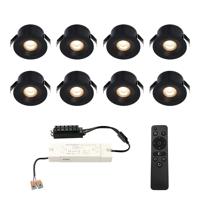 Set van 8 Cadiz LED Mini Inbouwspots met Trafo - 12 Volt 3 Watt 200 lumen - Dimbaar - Plat 26mm (Lage inbouwdiepte) - 2700K - IP44 waterdicht - Zwart - Veranda spotjes - overkapping spotjes
