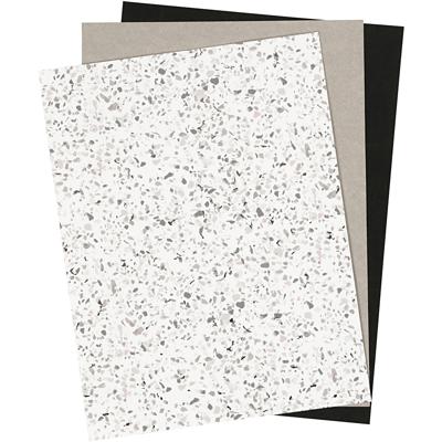 Creativ Company Faux leather papier, vel 21x27,5+21x28,5+21x29,5 cm, dikte 0,55 mm, unikleurig,met folie,bedrukt, 3 vel/ 1 doos