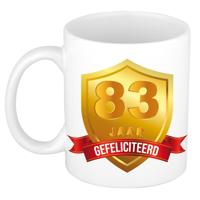 Leeftijd cadeau koffiemok - 83 jaar - Gefeliciteerd - Gouden schild - jubileum - verjaardaardag