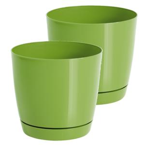 Plantenpot/bloempot met opvangschaal - Set van 2x stuks - kunststof - lime groen - D21 x H19 cm - bi