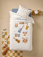 Bedset dekbedovertrek + kussensloop voor kinderen MUSIQUE LEXIQUE met gerecycled katoen wit, bedrukt
