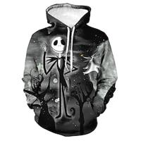 De nachtmerrie voor Kerstmis Jack Skellington Trui met capuchon Cartoon Manga Anime 3D Voorvak Grafisch Kangoeroe zak Voor Voor Stel Voor heren Dames Volwassenen Halloween Carnaval Maskerade 3D Lightinthebox - thumbnail