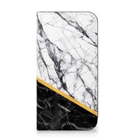 iPhone 15 Plus Standcase Marmer Wit Zwart - Origineel Cadeau Man