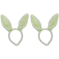2x Wit/groene Paashaas oren verkleed diademen kids/volwassenen 2x Wit/groene Paashaas oren verkleed diademen kids/volwassenen