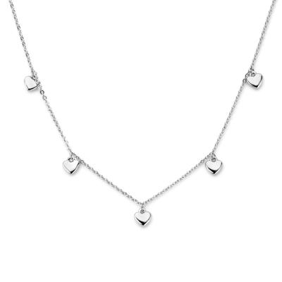 Gerhodineerd 925 Zilveren Collier met Hartjes - Verstelbaar 41-45cm