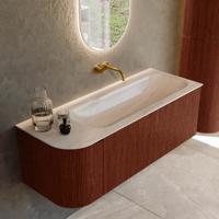 Badmeubel Mondiaz Kurve-Dlux | 125 cm | Meubelkleur Ruby | Wastafelkleur Meli | Solid surface | Wasbak rechter zijde spoelbak | Zonder kraangat(en)