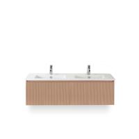 Frozen 3d Badmeubelset 140 cm - Greeplijst in kleur - Peach - Keramische Wastafel Wit 2 kraangaten