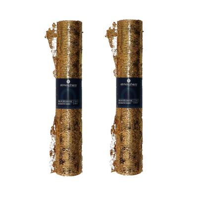 Decoratie stof/tafelloper - 2x - goud -500 x 28 cm - polyester - kerstversiering - tafeldecoratie