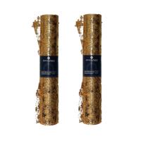 Decoratie stof/tafelloper - 2x - goud -500 x 28 cm - polyester - kerstversiering - tafeldecoratie