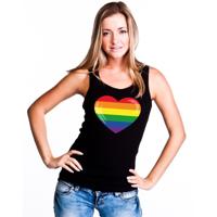 Gay pride singlet shirt - tanktop - met Regenboog vlag in hartje - zwart - voor dames