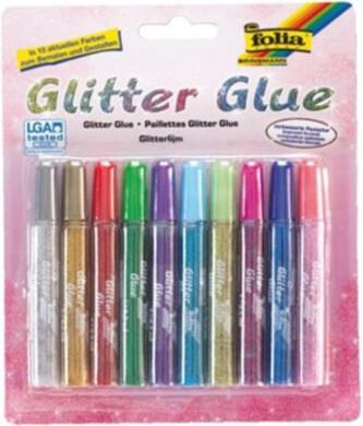 Folia glitterlijm 10 kleuren met 9,5 ml lijm