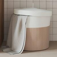 Opbergmand met deksel 40x35 cm katoen bruin en wit