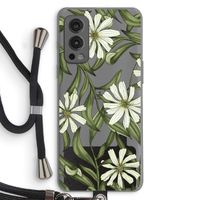Wit bloemenpatroon: OnePlus Nord 2 5G Transparant Hoesje met koord