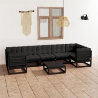 8-delige Loungeset met kussens massief grenenhout zwart 8-delige Loungeset met kussens massief grenenhout zwart