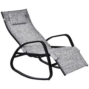 Outsunny Schommelstoel ligstoel voor buiten verstelbare rugleuning hoofdkussen textilene grijs | Aosom Netherlands