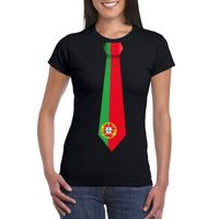 Zwart t-shirt met Portugal vlag stropdas dames - thumbnail