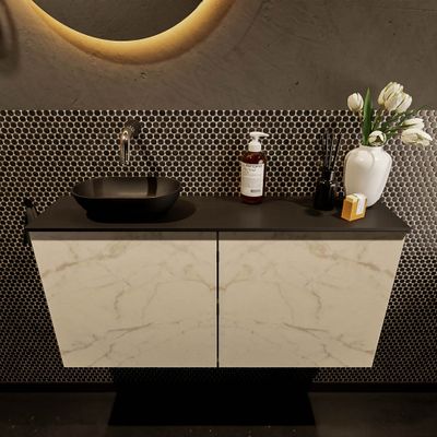 Mondiaz Fowy toiletmeubel 100cm Carrara met blad en waskom urban links zonder kraangat