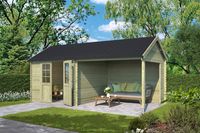 Blokhut Fraya 595x295 cm - Groen geïmpregneerd- Zadeldak- Hout- Outdoor Life - thumbnail