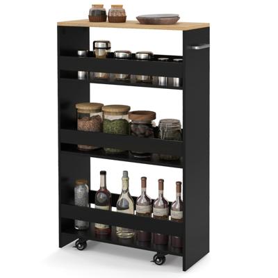 Nissenwagen 20 cm Breed 4 Verdiepingen Keukenwagen Smal Nissenrek op Wielen 47,5 x 20 x 80,5 cm Zwart