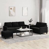 3-delige Loungeset met kussens fluweel zwart