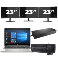 HP ProBook 455R G6 - AMD Ryzen 5 3500U - 15 inch - 8GB RAM - 256GB SSD - Windows 10 Home + 3x 23 inch Monitor