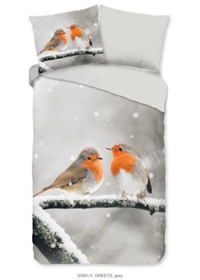 Good Morning Dekbedovertrek "roodborst vogels in de sneeuw" - Grijs - (140x200/220 cm) - Katoen Flanel Good Morning Dekbedovertrek "roodborst vogels in de sneeuw" - Grijs - (140x200/220 cm) - Katoen Flanel