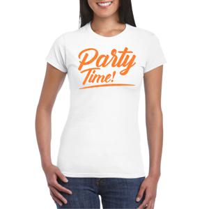 Verkleed T-shirt voor dames - party time - wit - oranje glitter - carnaval/themafeest