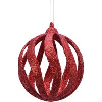 12x Open kerstballen rood met glitters 8 cm kunststof