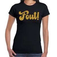 Verkleed T-shirt dames - Fout! -  zwart - glitter goud - themafeest fout/goud/stout