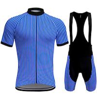 Voor heren Wielrenshirt met strakke shorts Korte mouw Bergracen Wegwielrennen Rood Blauw Fietsen Spandex Sport Verticale stroken Kleding Lightinthebox - thumbnail