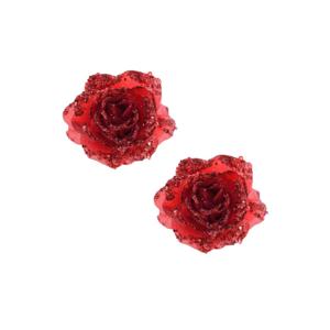 Decoratie roos - 10x stuks - op clip - rood - 14 cm - kunststof - kerstbloemen - kerstboomversiering