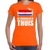 Koningsdag t-shirt de Koningin is thuis oranje voor dames