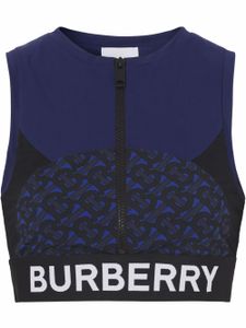 Burberry haut crop zippé à motif monogrammé - Bleu