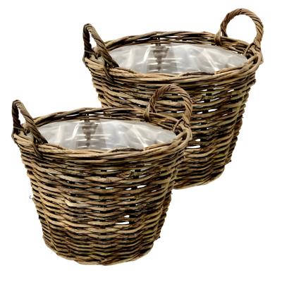 VD Leeden Opbergmand Twijg - 2x - bruin - rond - 42 x 32 cm - gevlochten twijg