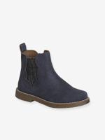 Leren meisjeslaarzen met schulprandjes marineblauw