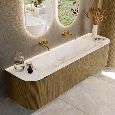Badmeubel Mondiaz Kurve-Dlux | 170 cm cm | Meubelkleur Dusk | Wastafelkleur Frappe | Solid surface | Wasbak midden spoelbak | Zonder kraangat(en)