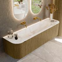 Badmeubel Mondiaz Kurve-Dlux | 170 cm cm | Meubelkleur Dusk | Wastafelkleur Frappe | Solid surface | Wasbak midden spoelbak | Zonder kraangat(en)
