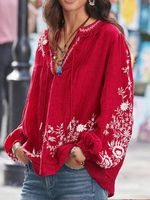 Floral Boho V Neck Shirt - thumbnail