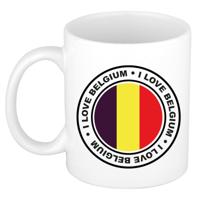 Cadeau koffiemok Belgie - vlag - I love - 300 ml - keramiek - landen thema - support