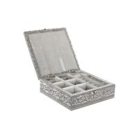 Doos-Juwelenkistje Home ESPRIT Zilverkleurig Natuurlijk Hout Aluminium 18 x 18 x 6 cm