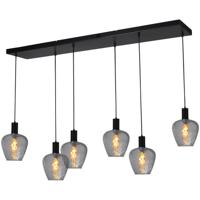 Masterlight 6-lichts hanglamp - zwart -Porto met Diamond smoke glazen - 2711-05-05-130-25-65