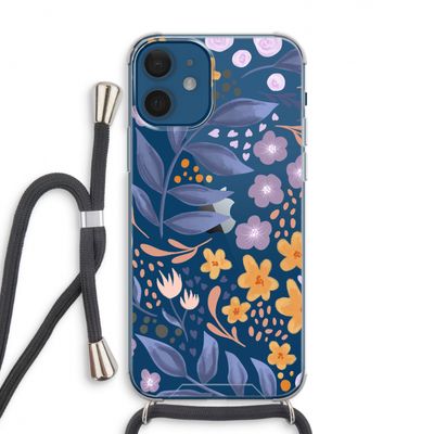 Flowers with blue leaves: iPhone 12 Transparant Hoesje met koord