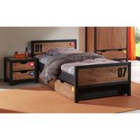 Leen Bakker - Vipack Bed Alex Met Rolbed/opberglade En Nachtkastje - Bruin/zwart - 90x200 Cm - Grenenhout - Bruin#Zwart