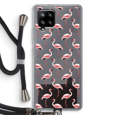 Flamingoprint groen: Samsung Galaxy A42 5G Transparant Hoesje met koord