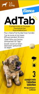 AdTab kauwtablet tegen vlooien en teken voor honden en pups van 1,3 tot 2,5 kg