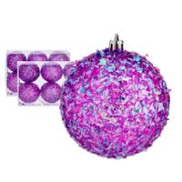 Kerstballen - 12x stuks - paars glitter - kunststof - 8 cm