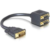 Delock 65051 DVI Adapter [1x DVI-stekker 24+1-polig - 2x DVI-bus 24+1-polig] Zwart 0.20 m